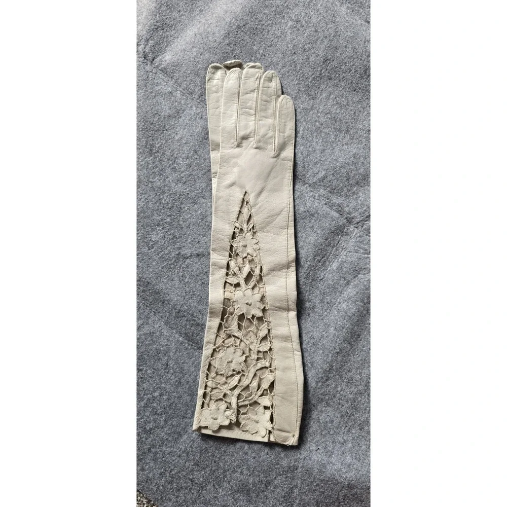 Vintage Kid Leather Gloves Floral Lattice Cut-Out Italian 50s Opera Bridal NWOT